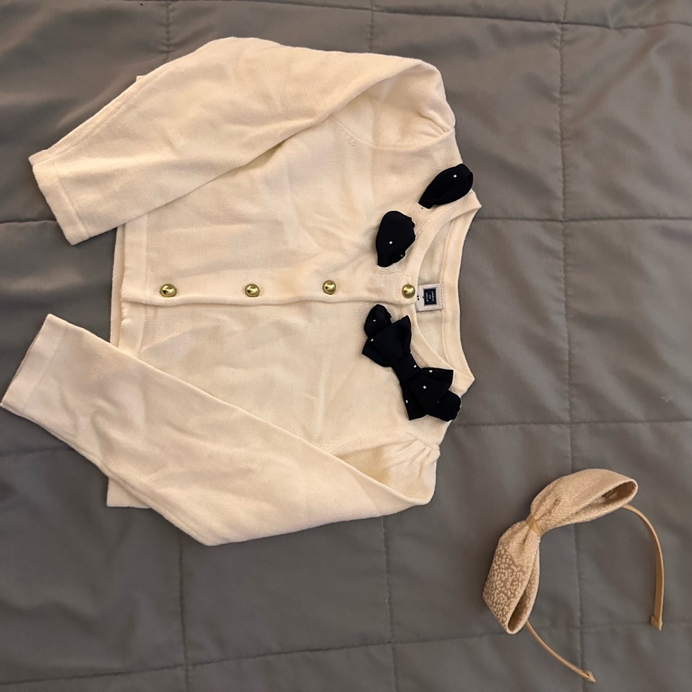 Janie and Jack Cream Cardigan with Black Bows